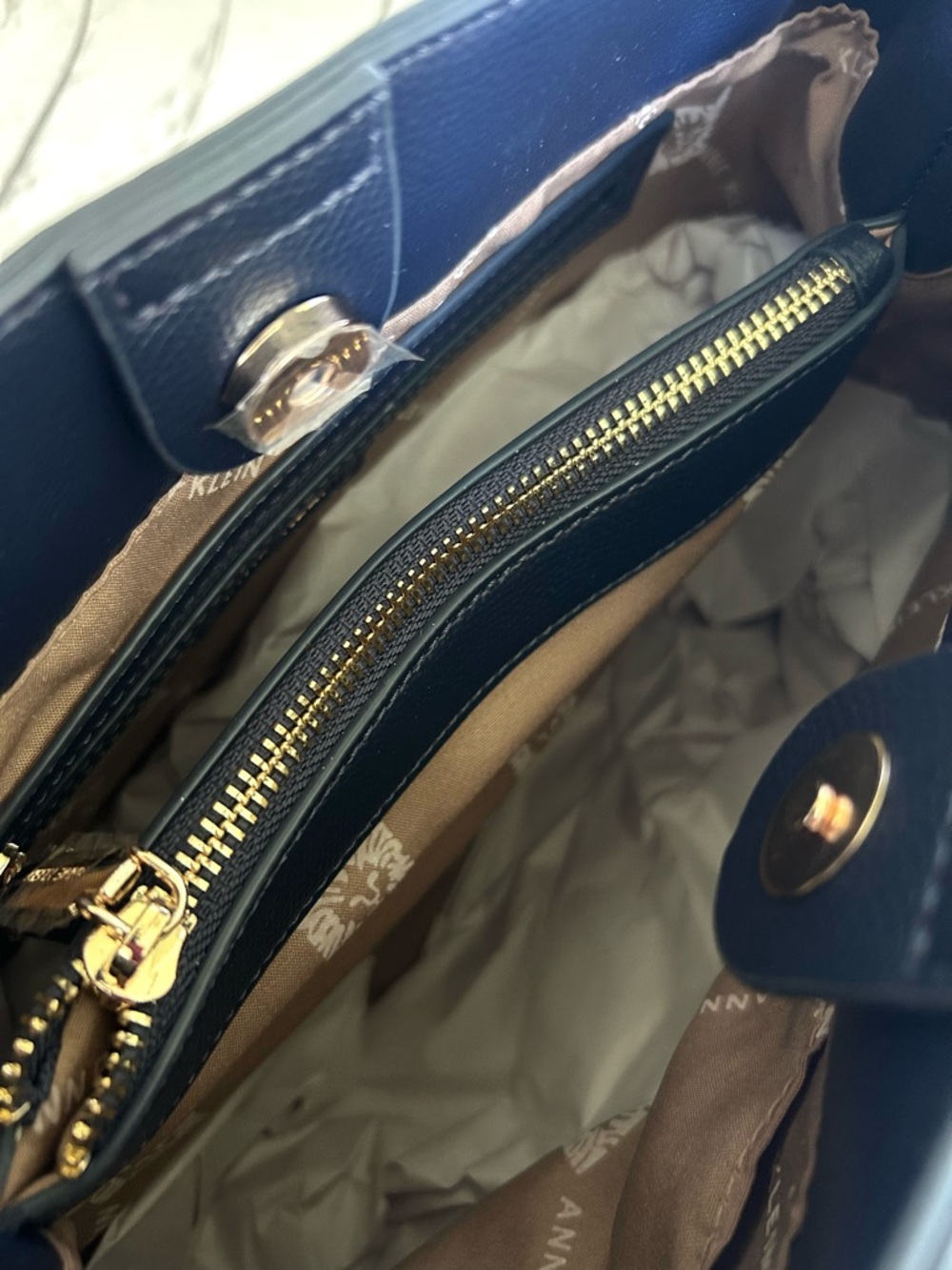 Anne Klein Navy Satchel Purse + Blush Pink Wallet & Scarf Accent Bundle - Picture 11 of 13